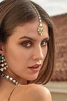 Gold Finish Cubic Zirconia & Mirror Maang Tikka