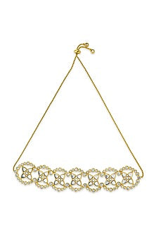 Gold Finish Mirror & CZ Choker Necklace
