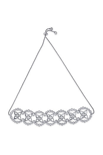White Finish Mirror & CZ Choker Necklace