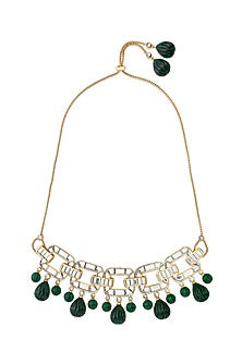 Gold Finish Hydro Emerald & Mirror Choker Necklace