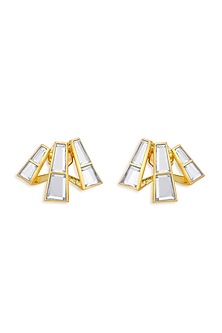 Gold Finish Hand-Cut Polki Mirror Earrings