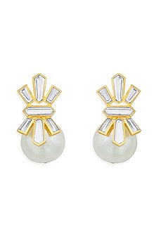 Gold Finish Pearl Stud Earrings