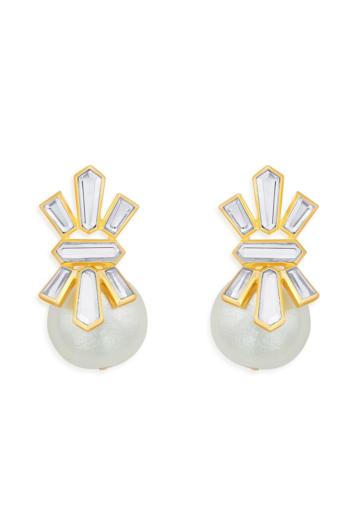 Gold Finish Pearl Stud Earrings