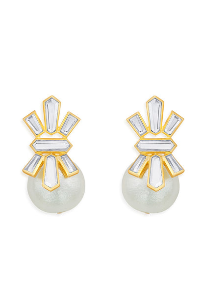 Gold Finish Pearl Stud Earrings