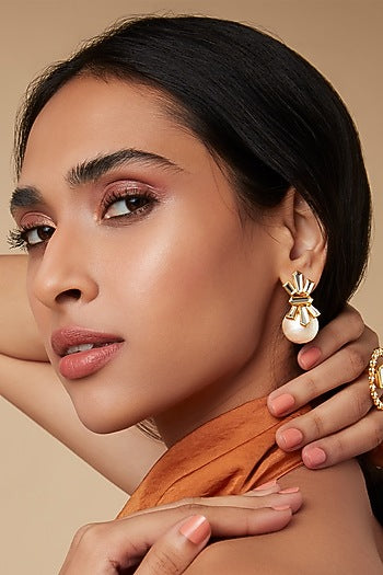 Gold Finish Pearl Stud Earrings