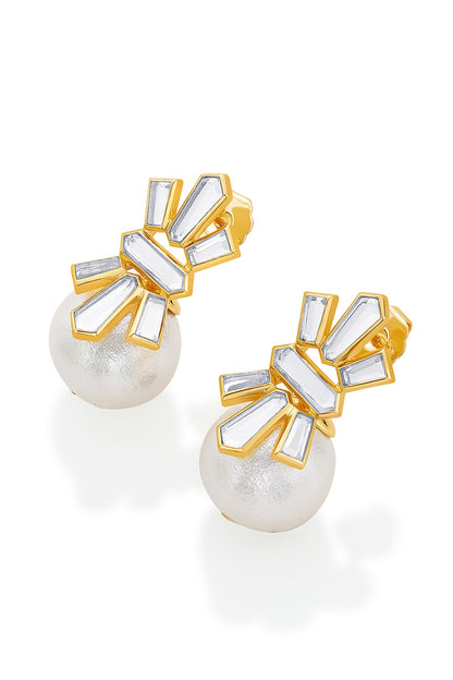 Gold Finish Pearl Stud Earrings