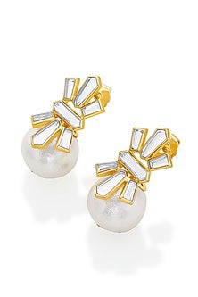Gold Finish Pearl Stud Earrings