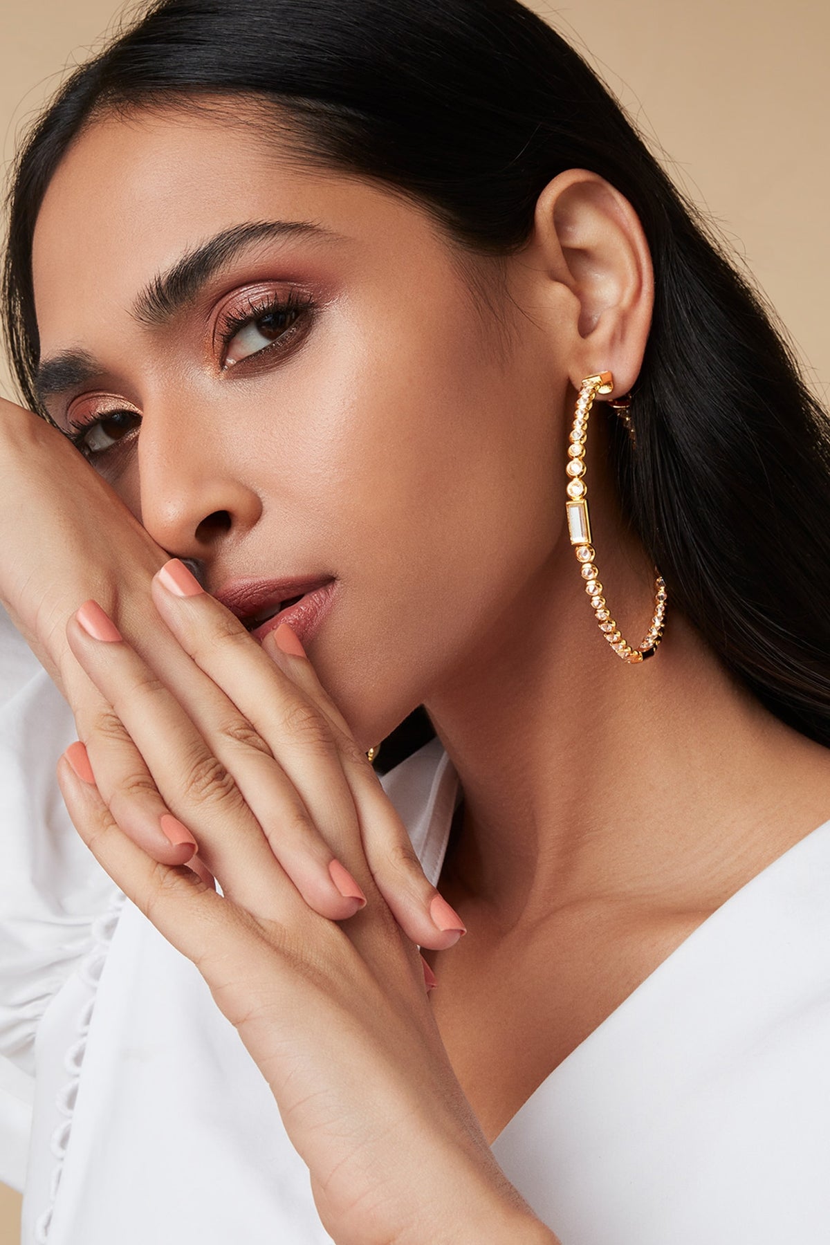 Gold Finish Swarovski Hoop Earrings