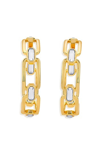 Gold Finish Elongated Hoop Earrings