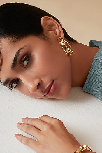 Gold Finish Elongated Hoop Earrings