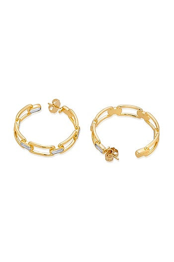 Gold Finish Elongated Hoop Earrings