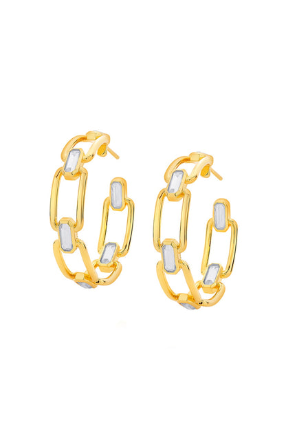 Gold Finish Elongated Hoop Earrings