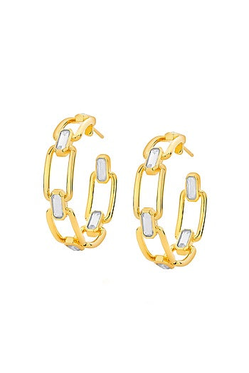 Gold Finish Elongated Hoop Earrings