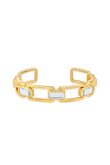 Gold Finish Hand-Cut Polki Mirror Cuff