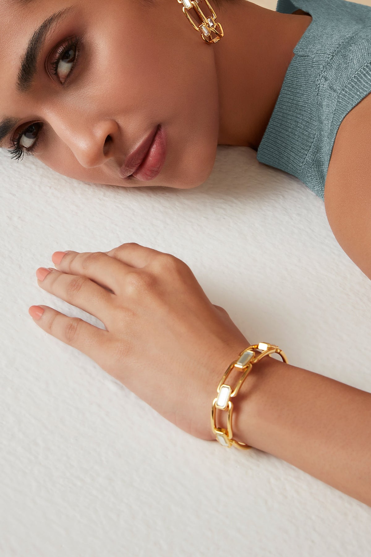 Gold Finish Hand-Cut Polki Mirror Cuff