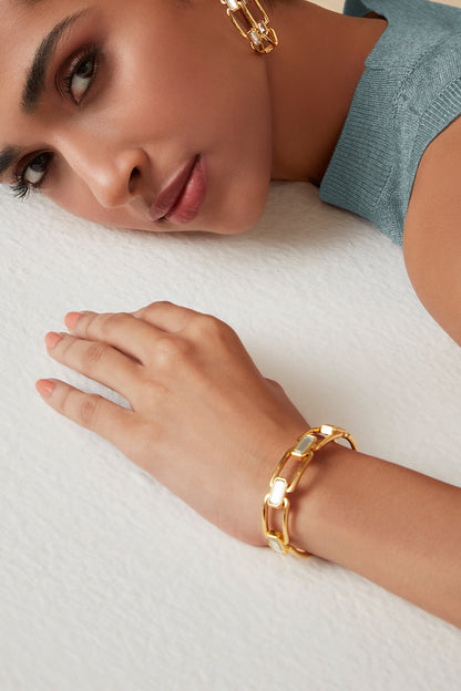 Gold Finish Hand-Cut Polki Mirror Cuff