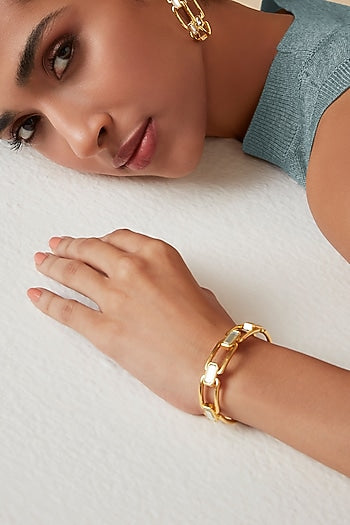 Gold Finish Hand-Cut Polki Mirror Cuff