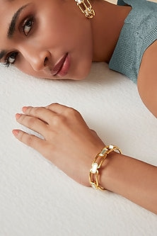Gold Finish Hand-Cut Polki Mirror Cuff