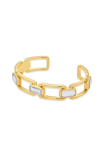 Gold Finish Hand-Cut Polki Mirror Cuff