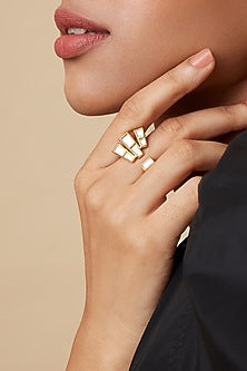 Gold Finish Hand-Cut Polki Mirror Ring