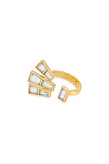 Gold Finish Hand-Cut Polki Mirror Ring