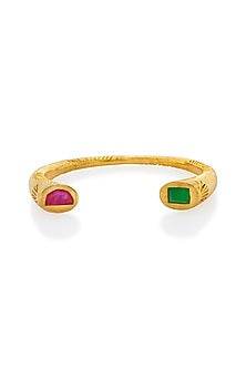 Gold Plated Jade & Chalcedony Marvel Cuff