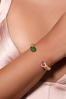 Gold Plated Jade & Chalcedony Marvel Cuff