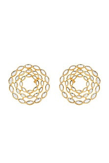 Gold Finish Marquise Mirror Stud Earrings