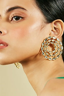 Gold Finish Marquise Mirror Stud Earrings