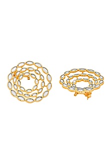 Gold Finish Marquise Mirror Stud Earrings