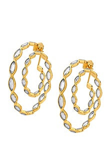 Gold Finish Marquise Mirror Hoop Earrings