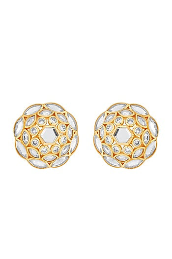 Gold Finish Marquise Mirror Cluster Stud Earrings