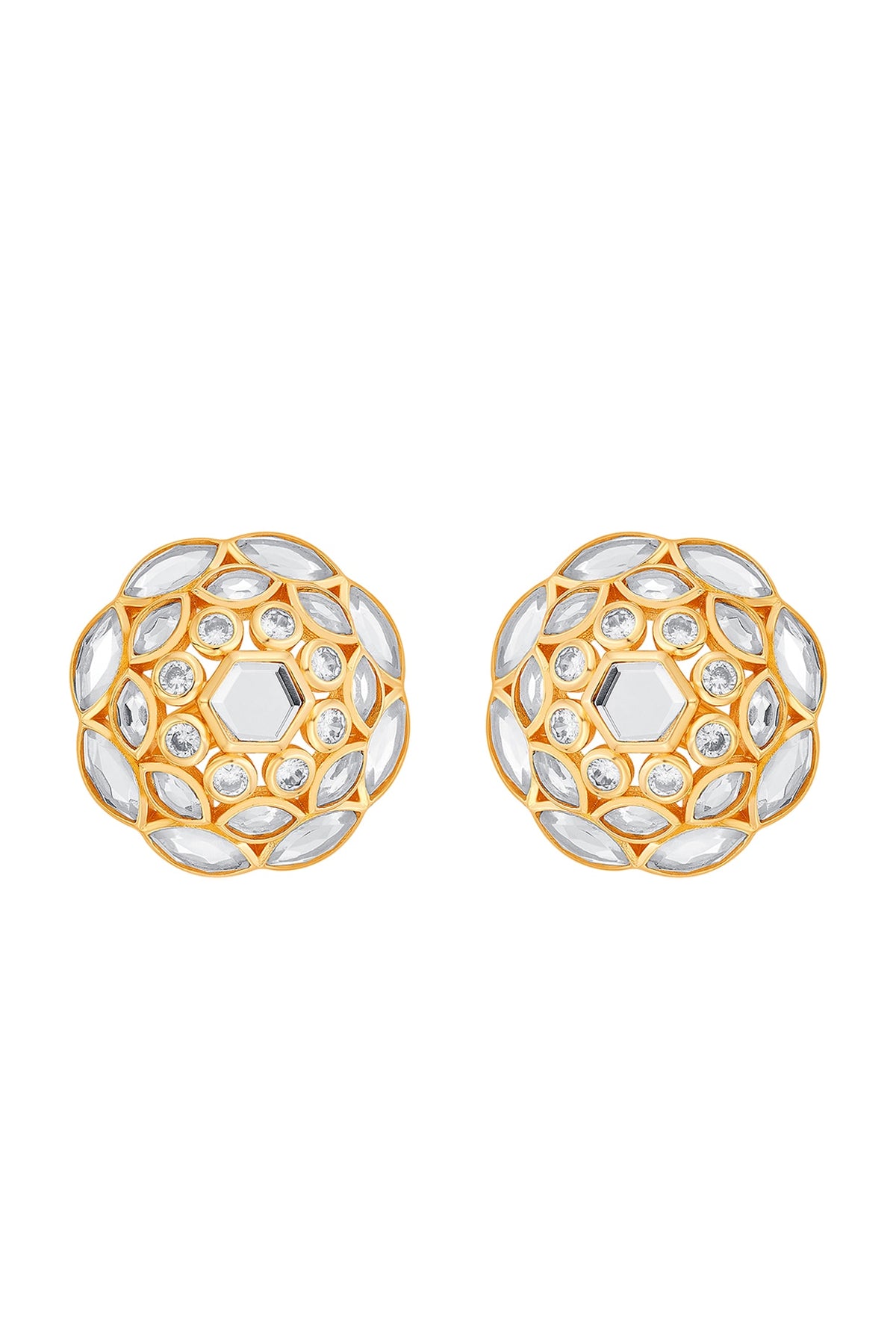 Gold Finish Marquise Mirror Cluster Stud Earrings