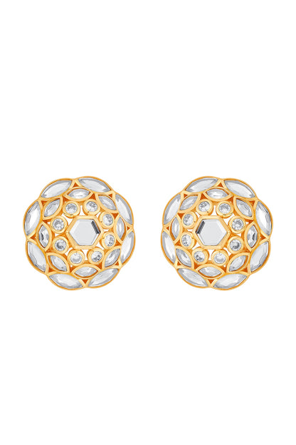 Gold Finish Marquise Mirror Cluster Stud Earrings