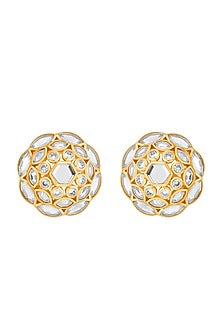 Gold Finish Marquise Mirror Cluster Stud Earrings