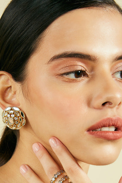 Gold Finish Marquise Mirror Cluster Stud Earrings