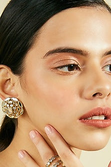 Gold Finish Marquise Mirror Cluster Stud Earrings