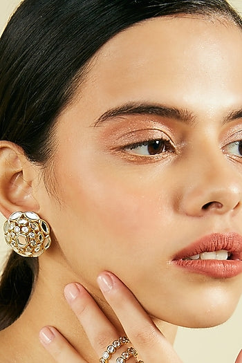 Gold Finish Marquise Mirror Cluster Stud Earrings