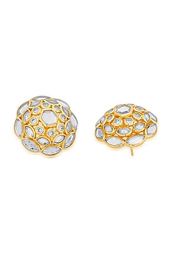 Gold Finish Marquise Mirror Cluster Stud Earrings