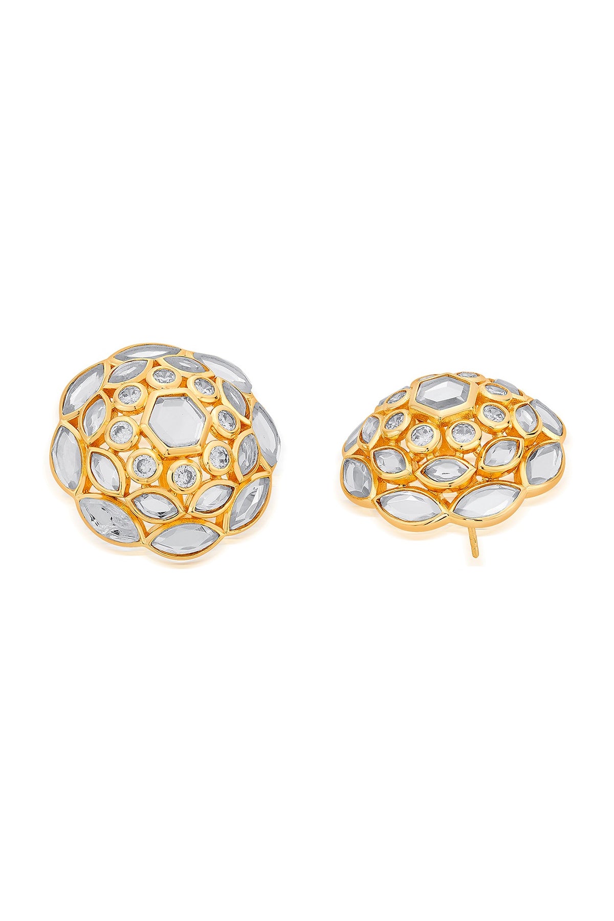 Gold Finish Marquise Mirror Cluster Stud Earrings