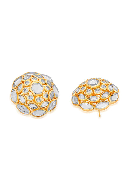 Gold Finish Marquise Mirror Cluster Stud Earrings
