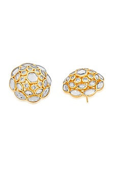 Gold Finish Marquise Mirror Cluster Stud Earrings