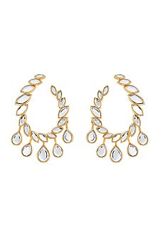 Gold Finish Marquise Mirror Dangler Earrings