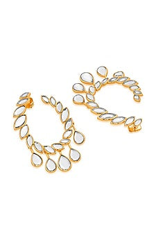 Gold Finish Marquise Mirror Dangler Earrings