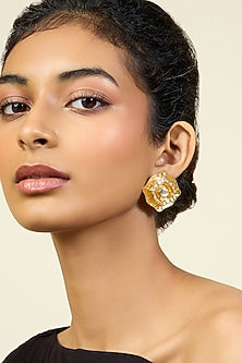 Gold Plated Resin & Mirror Stud Earrings