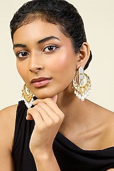 Gold Plated Pearl & Mirror Dangler Earrings