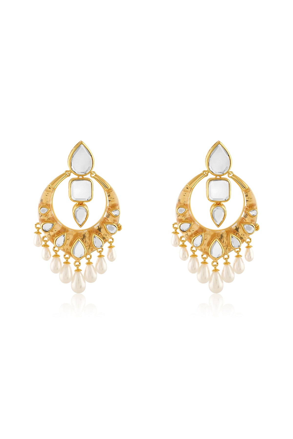 Gold Plated Pearl & Mirror Dangler Earrings