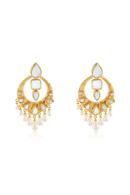 Gold Plated Pearl & Mirror Dangler Earrings