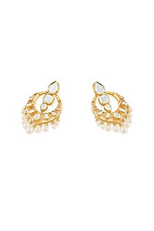 Gold Plated Pearl & Mirror Dangler Earrings