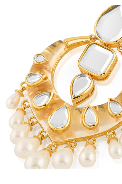 Gold Plated Pearl & Mirror Dangler Earrings